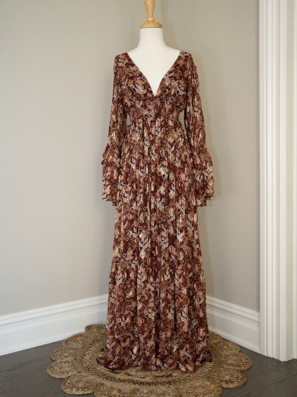 Free People Burgundy Floral Maxi Dress size S